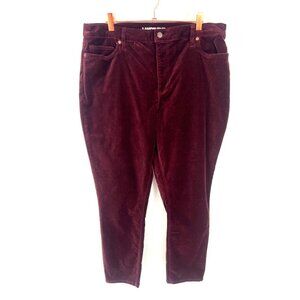 Lands End Womens High Rise Slim Velour Pants Size 18 Burgandy Red